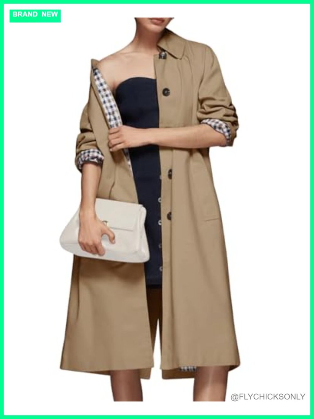 Women's Long Trench Coat Single Breasted Lapel Plaid Lined Oversized Windproof